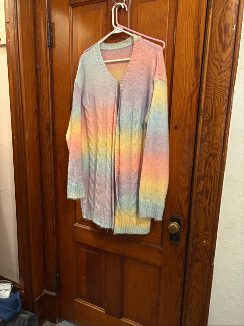 Plus Size Rainbow Striped Open Front Cardigans Long Sleeve,Sweater with Pocket
